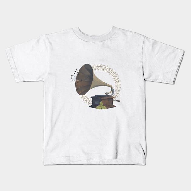 Vintage Gramophone Kids T-Shirt by Lilac Elite